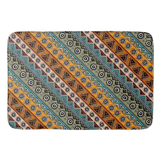 Colourful ethnic aztec patterns design decorative bath mat (Front)