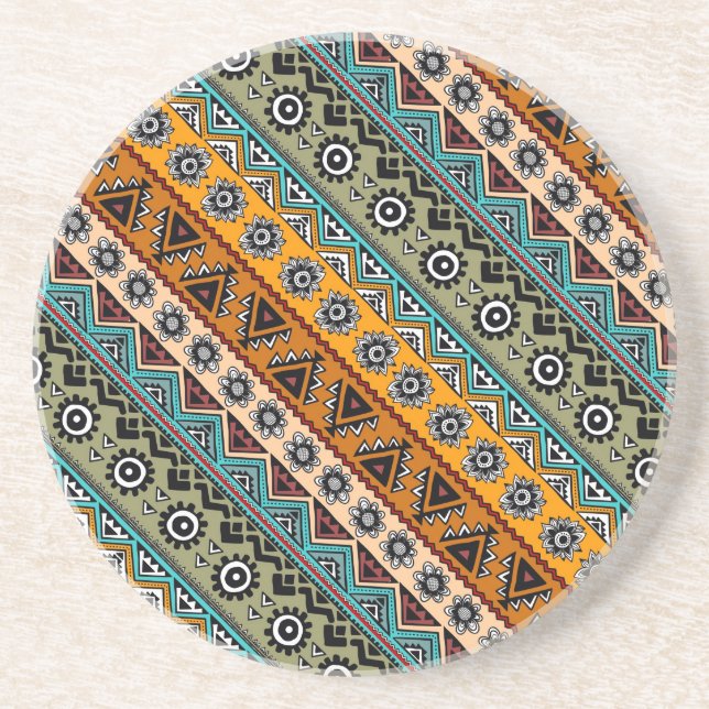 Colourful ethnic aztec patterns design decorative coaster (Front)
