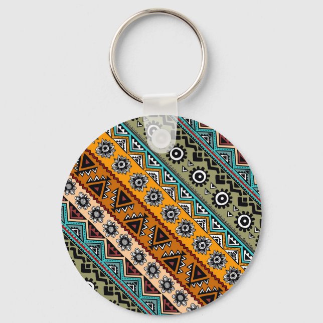 Colourful ethnic aztec patterns design decorative keychain (Front)