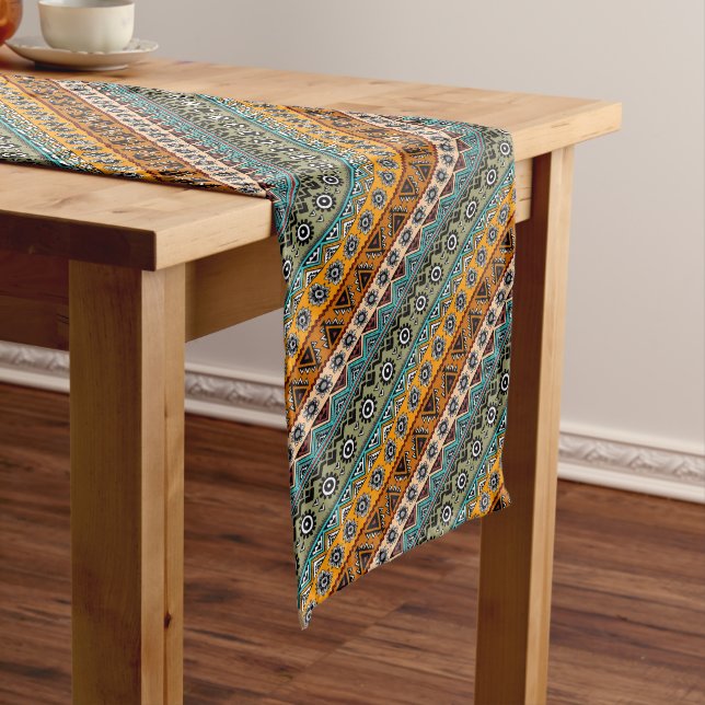Colourful ethnic aztec patterns design decorative long table runner (In Situ)