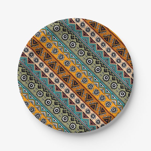 Colourful ethnic aztec patterns design decorative paper plate (Front)