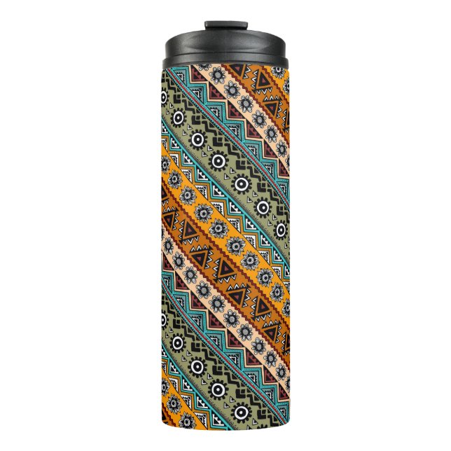 Colourful ethnic aztec patterns design decorative thermal tumbler (Front)