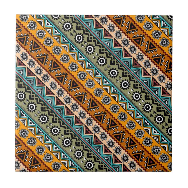 Colourful ethnic aztec patterns design decorative tile (Front)