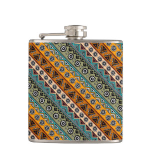 Colourful ethnic aztec patterns design hip flask