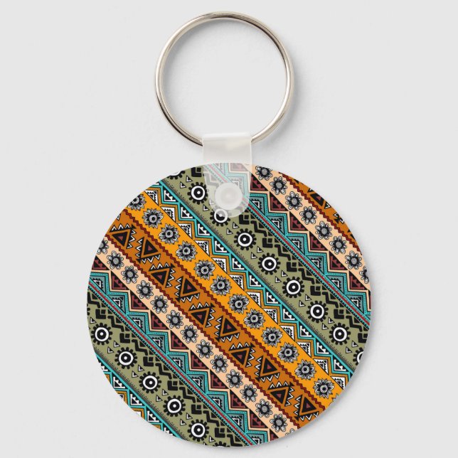Colourful ethnic aztec patterns design keychain (Front)