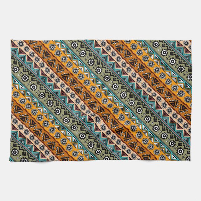 Colourful ethnic aztec patterns design kitchen towel (Horizontal)