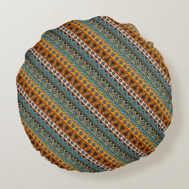 Colourful ethnic aztec patterns design round pillow (Back)