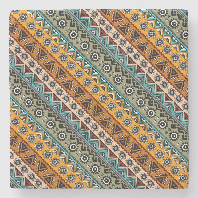Colourful ethnic aztec patterns design stone coaster (Front)