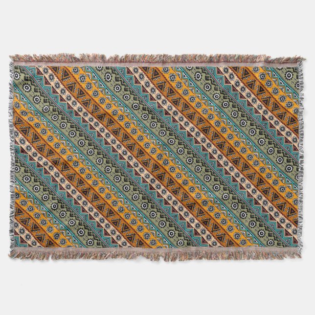 Colourful ethnic aztec patterns design throw blanket (Front)