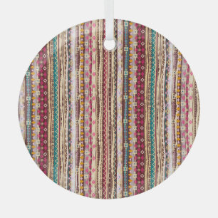 Colourful Ethnic Boho Tribal Pattern Glass Ornament