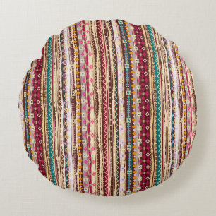 Colourful Ethnic Boho Tribal Pattern Round Pillow
