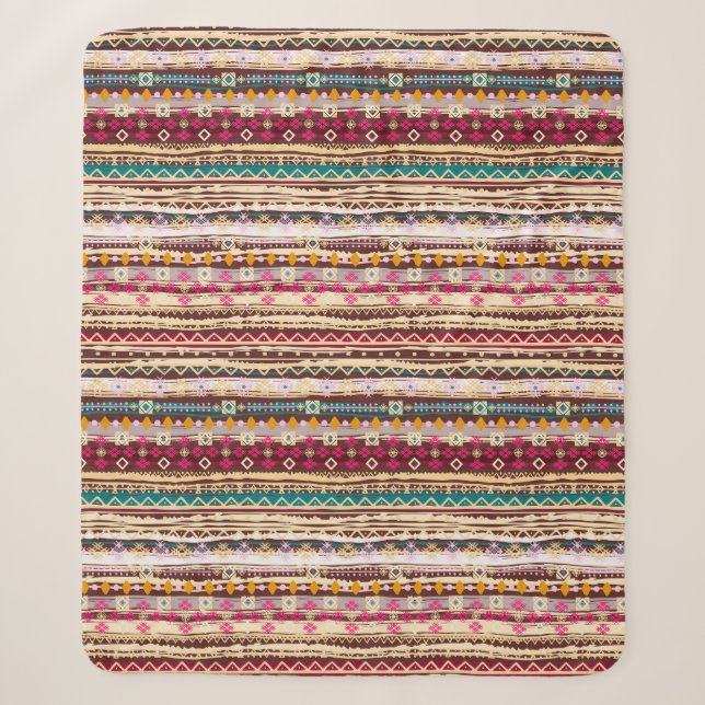 Colourful Ethnic Boho Tribal Pattern Sherpa Blanket (Front)