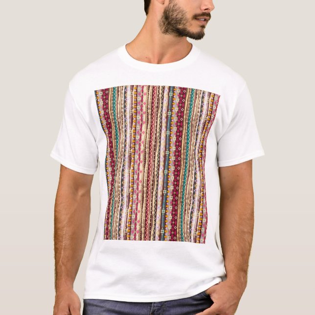 Colourful Ethnic Boho Tribal Pattern T-Shirt (Front)