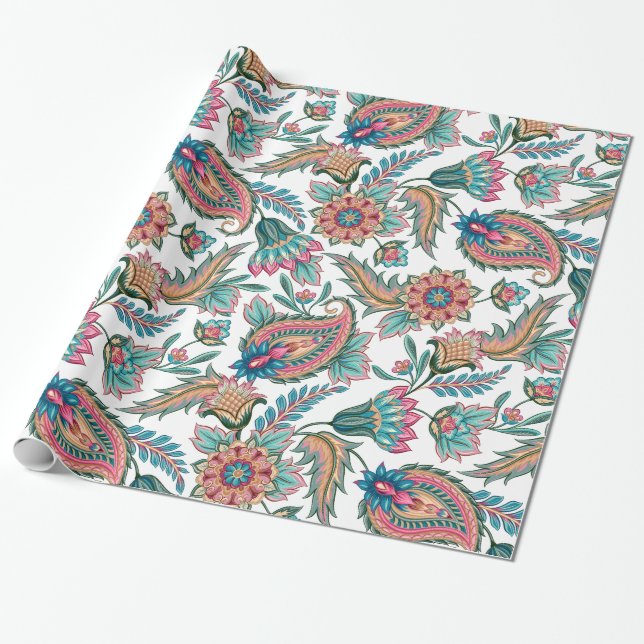 Colourful Ethnic Floral Paisley Pattern 2 Wrapping Paper (Unrolled)