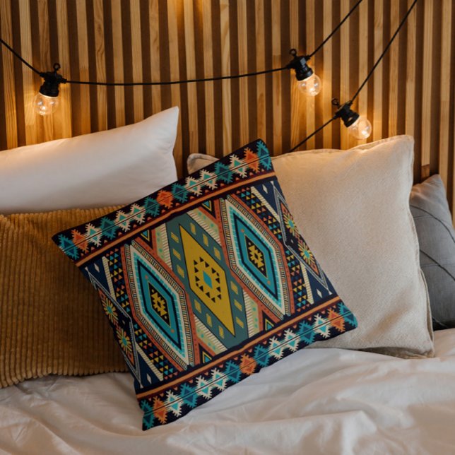 Colourful ethnic geometric pattern design throw pillow (Creator Uploaded)
