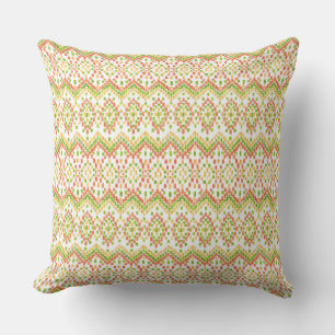 Colourful Ethnic Ikat Pattern on White Throw Pillow