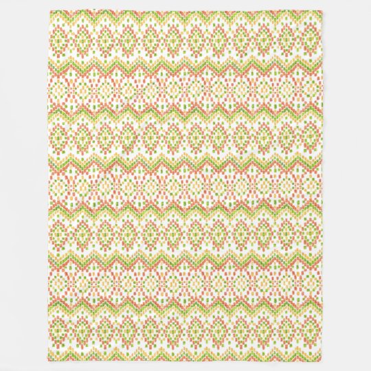 Colourful Ethnic Ikat Pattern on White to Fleece Blanket