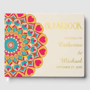 Colourful Ethnic Mandala Bold & Bright Wedding  Guest Book