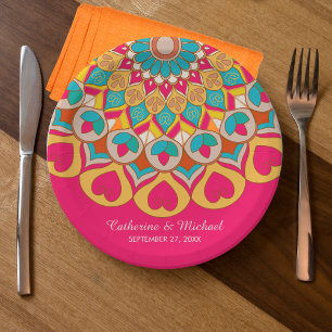 Colourful Ethnic Mandala Bold & Bright Wedding  Paper Plate