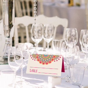 Colourful Ethnic Mandala Bold & Bright Wedding Place Card
