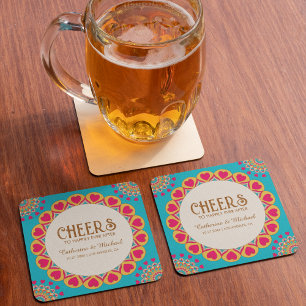 Colourful Ethnic Mandala Bold & Bright Wedding Square Paper Coaster