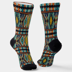 Colourful ethnic motive geometric pattern socks