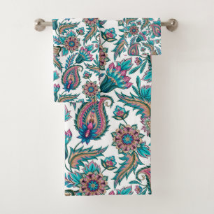 Colourful ethnic paisley pattern bath towel set