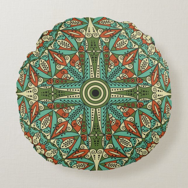 Colourful ethnic patterned background. Arabesque v Round Pillow (Front)