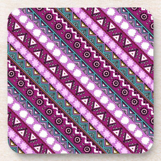Colourful ethnic patterns design coaster (Front)