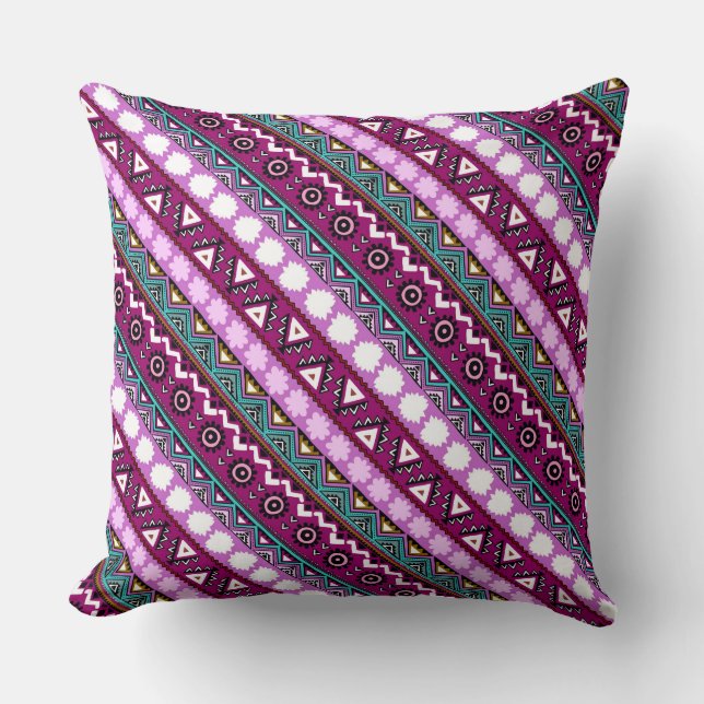 Colourful ethnic patterns design throw pillow (Front)