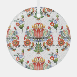 Colourful Ethnic Petrykivka: Ukrainian Flowers. Glass Ornament