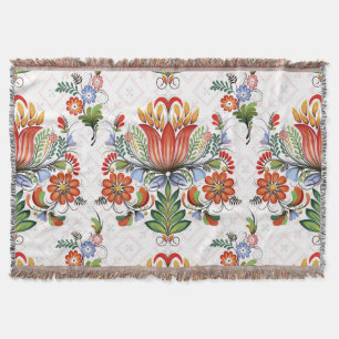 Colourful Ethnic Petrykivka: Ukrainian Flowers. Throw Blanket