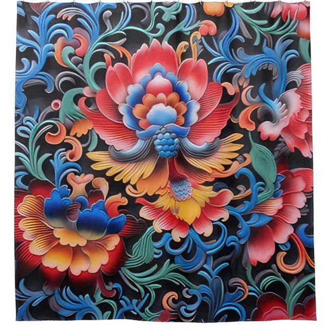  "Colourful Ethnic Print Shower Curtain" (Front)