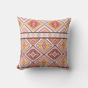 Colourful ethnic seamless pattern throw pillow