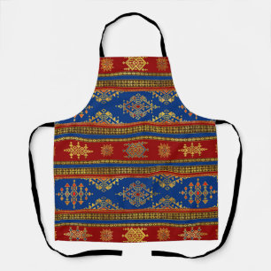 Colourful Etnic Ornament - blue and red Apron