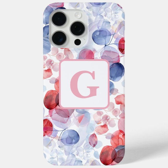 Colourful Eucalyptus Watercolor Leaves monogram Case-Mate iPhone Case (Back)