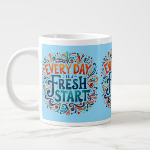 Colourful "Every Day is a Fresh Start" Motivationa Large Coffee Mug