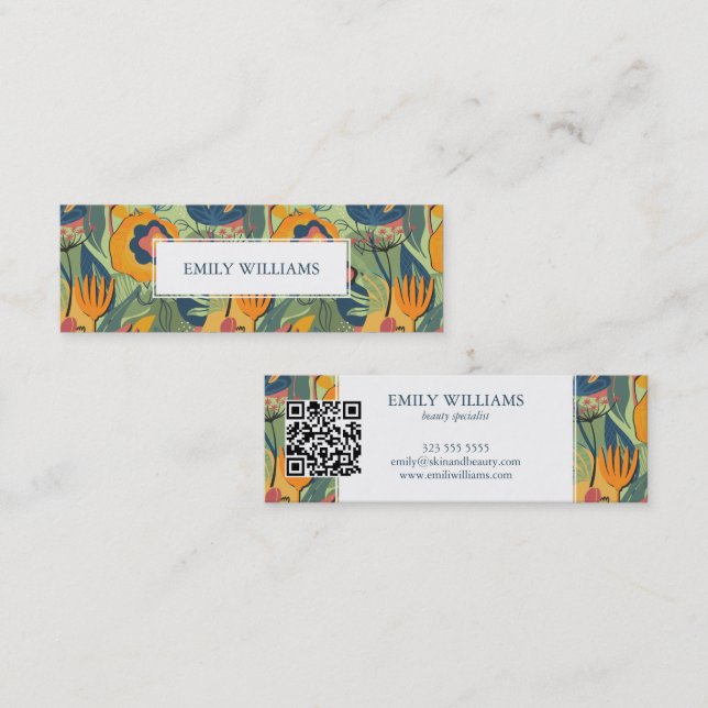 Colourful exotic abstract flowers pattern mini business card (Front/Back)