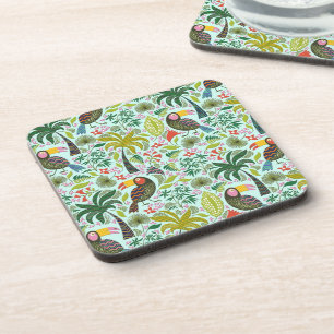 Colourful Exotic Birds And Flowers Pattern Coaster
