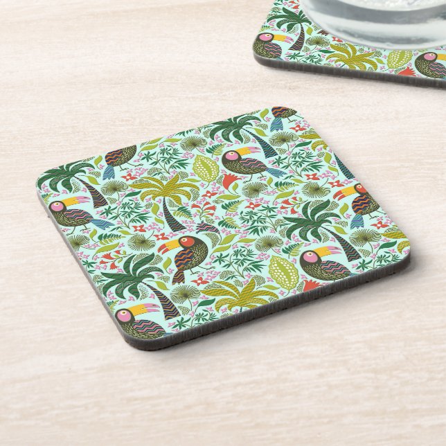 Colourful Exotic Birds And Flowers Pattern Coaster (Left Side)