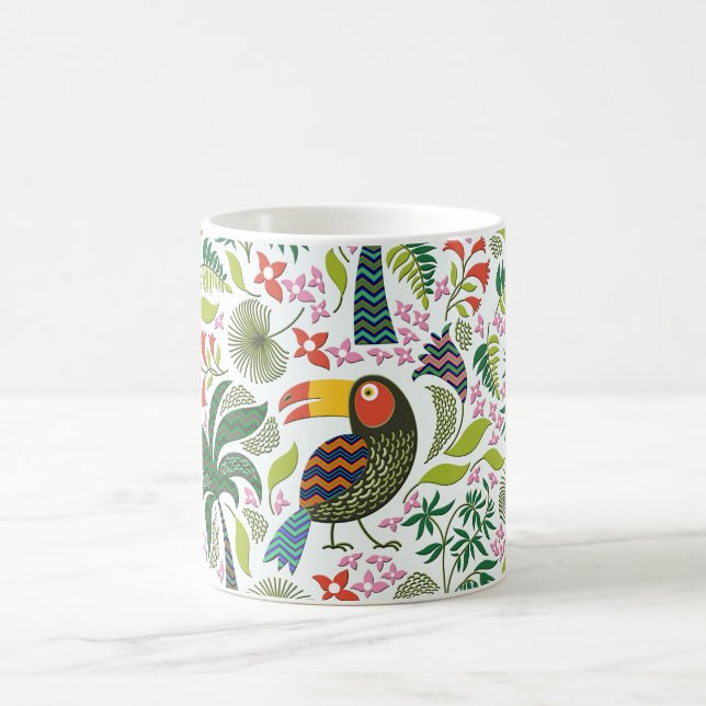 Colourful Exotic Birds And Flowers Pattern Coffee Mug (Center)