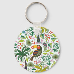 Colourful Exotic Birds And Flowers Pattern Keychai Keychain