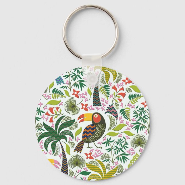 Colourful Exotic Birds And Flowers Pattern Keychai Keychain (Front)