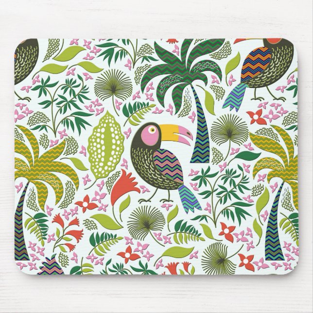 Colourful Exotic Birds And Flowers Pattern Mouse Pad (Front)