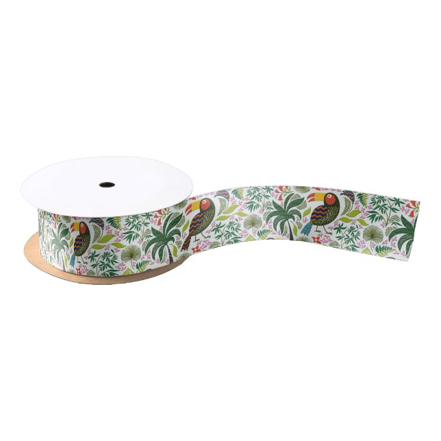 Colourful Exotic Birds And Flowers Pattern Satin Ribbon (Spool)