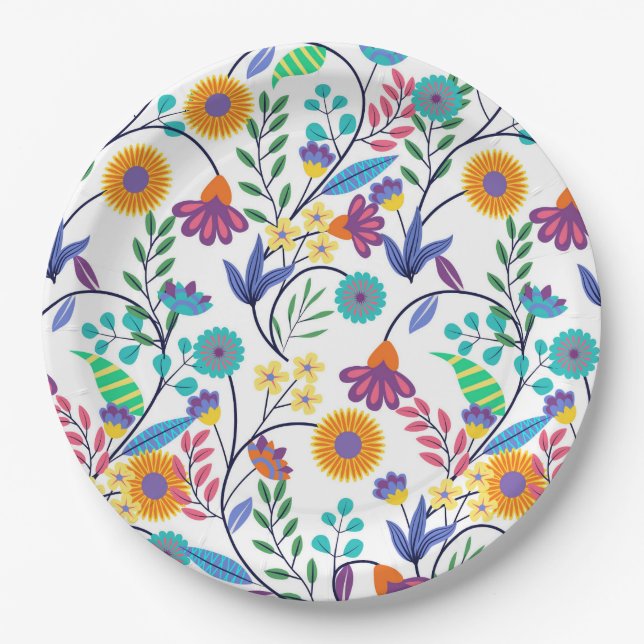 Colourful Exotic Floral Background Pattern-23145 Paper Plate (Front)