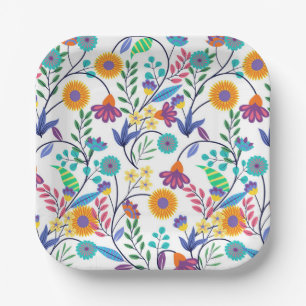 Colourful Exotic Floral Background Pattern-23145 Paper Plate