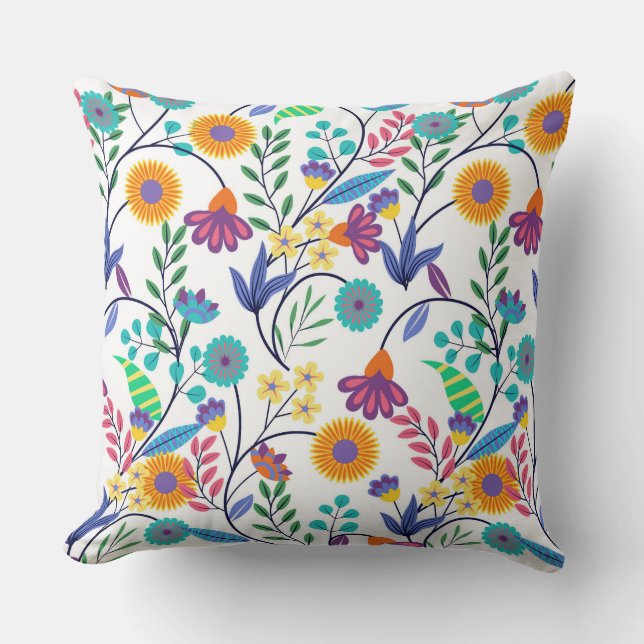 Colourful Exotic Floral Background Pattern-23145 Throw Pillow (Front)