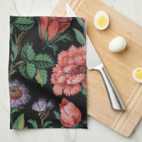 Colourful Exotic Floral & Bird-Black Background