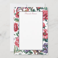 Colourful Exotic Floral & Bird-White Background